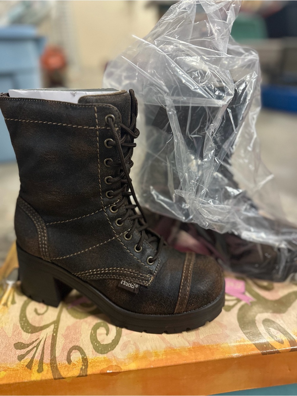 Mudd Brown Lace-Up Chunky Heel Combat Boots